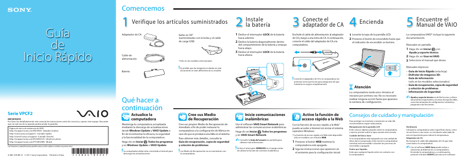 Sony VPCF22BFX User Manual | 2 pages