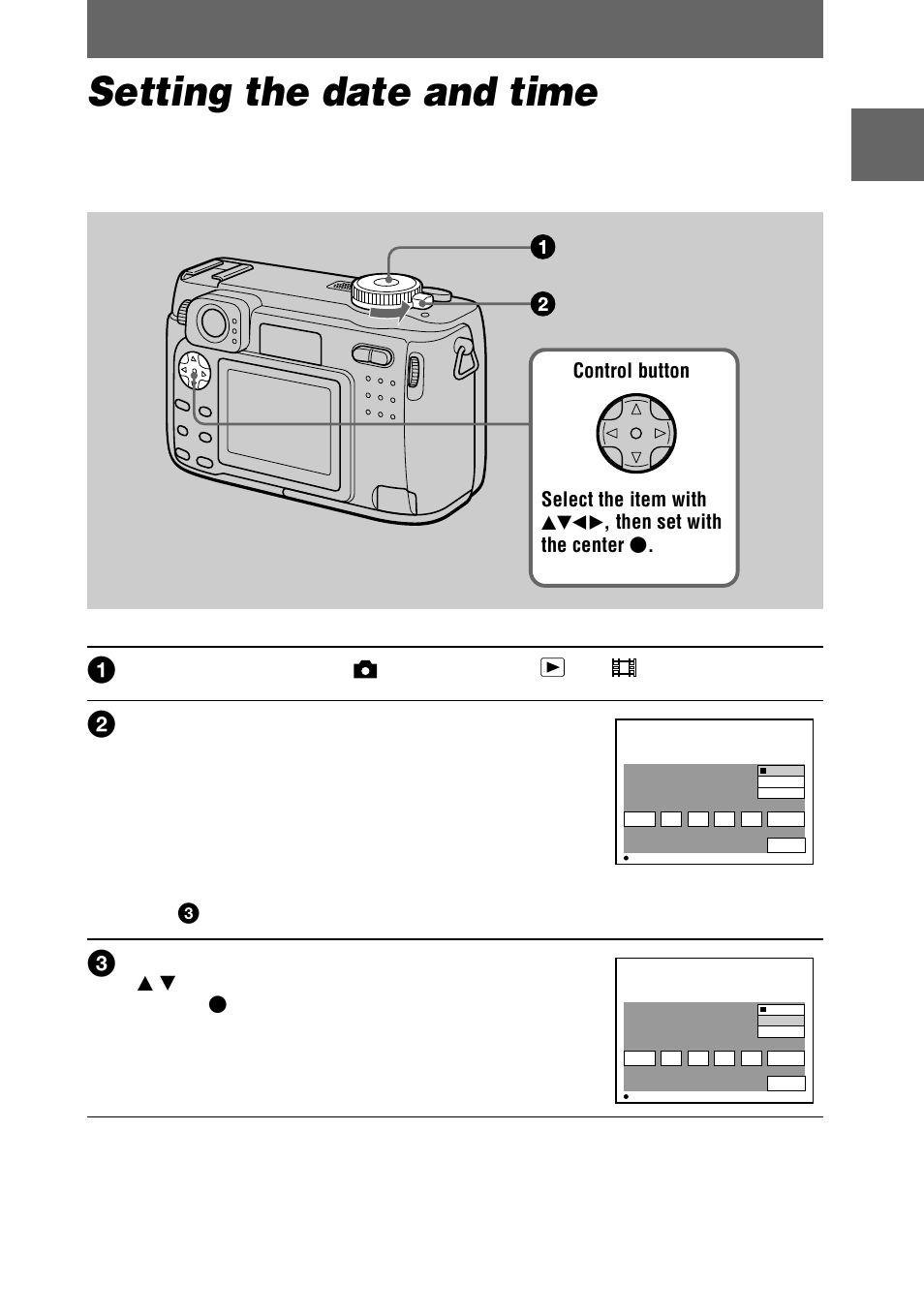 Setting the date and time, Mp (15), Getting sta rted | Set the mode dial to , s, a, m, scn, , or | Sony DSC-S75 User Manual | Page 15 / 104