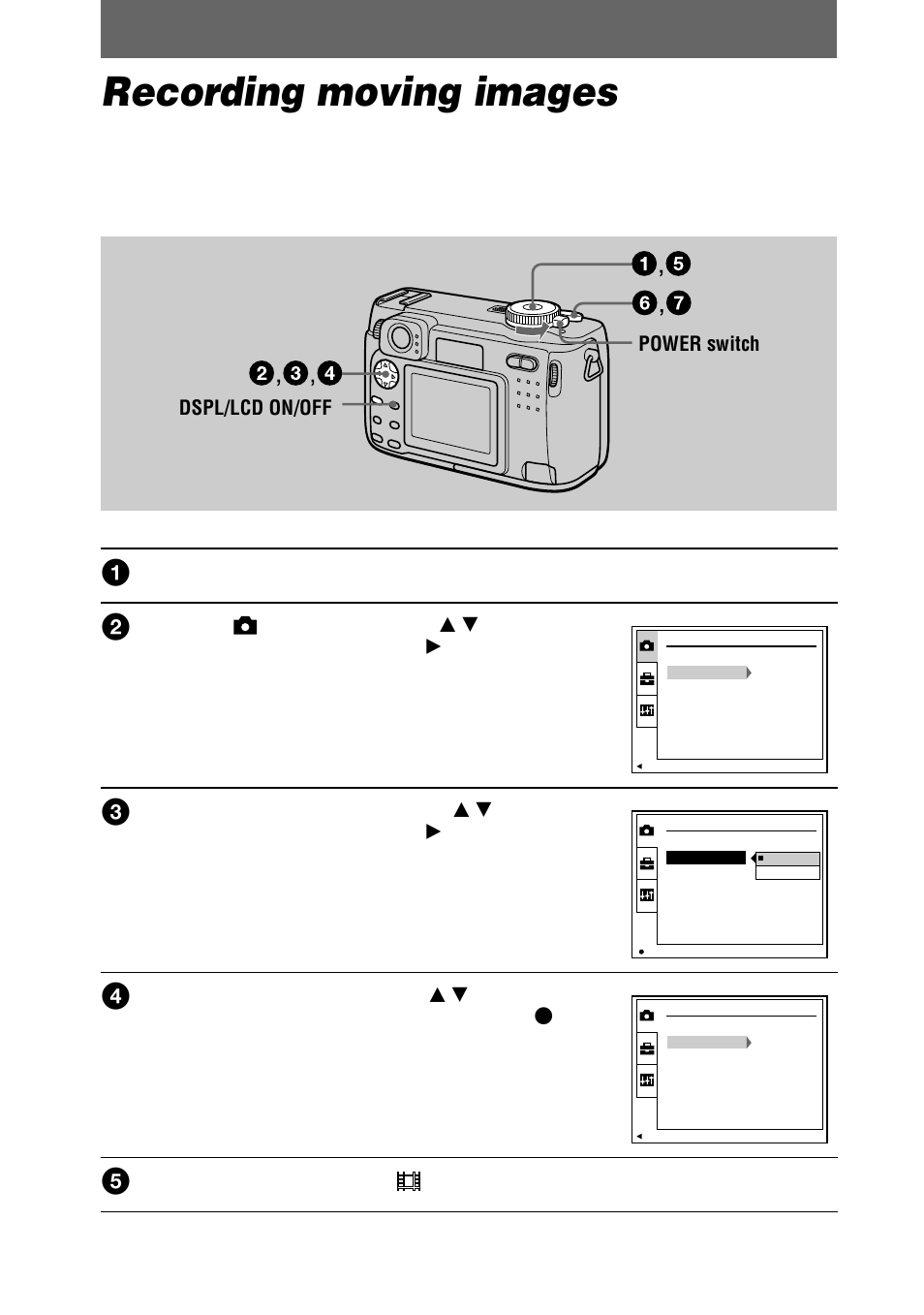 Recording moving images | Sony DSC-S75 User Manual | Page 26 / 104