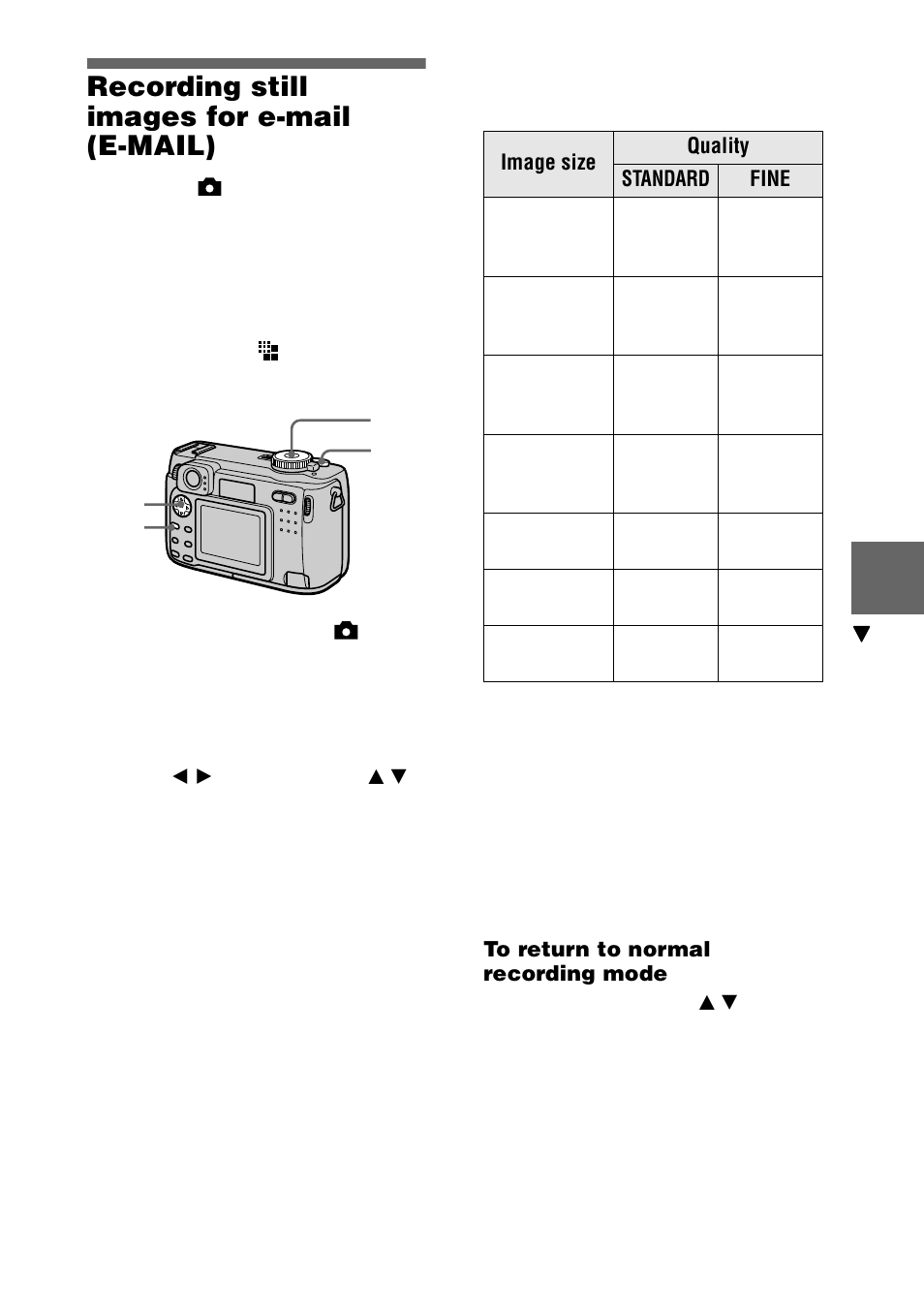 Recording still images for e-mail (e�mail), 55 recording still images for e-mail (e-mail) | Sony DSC-S75 User Manual | Page 55 / 104
