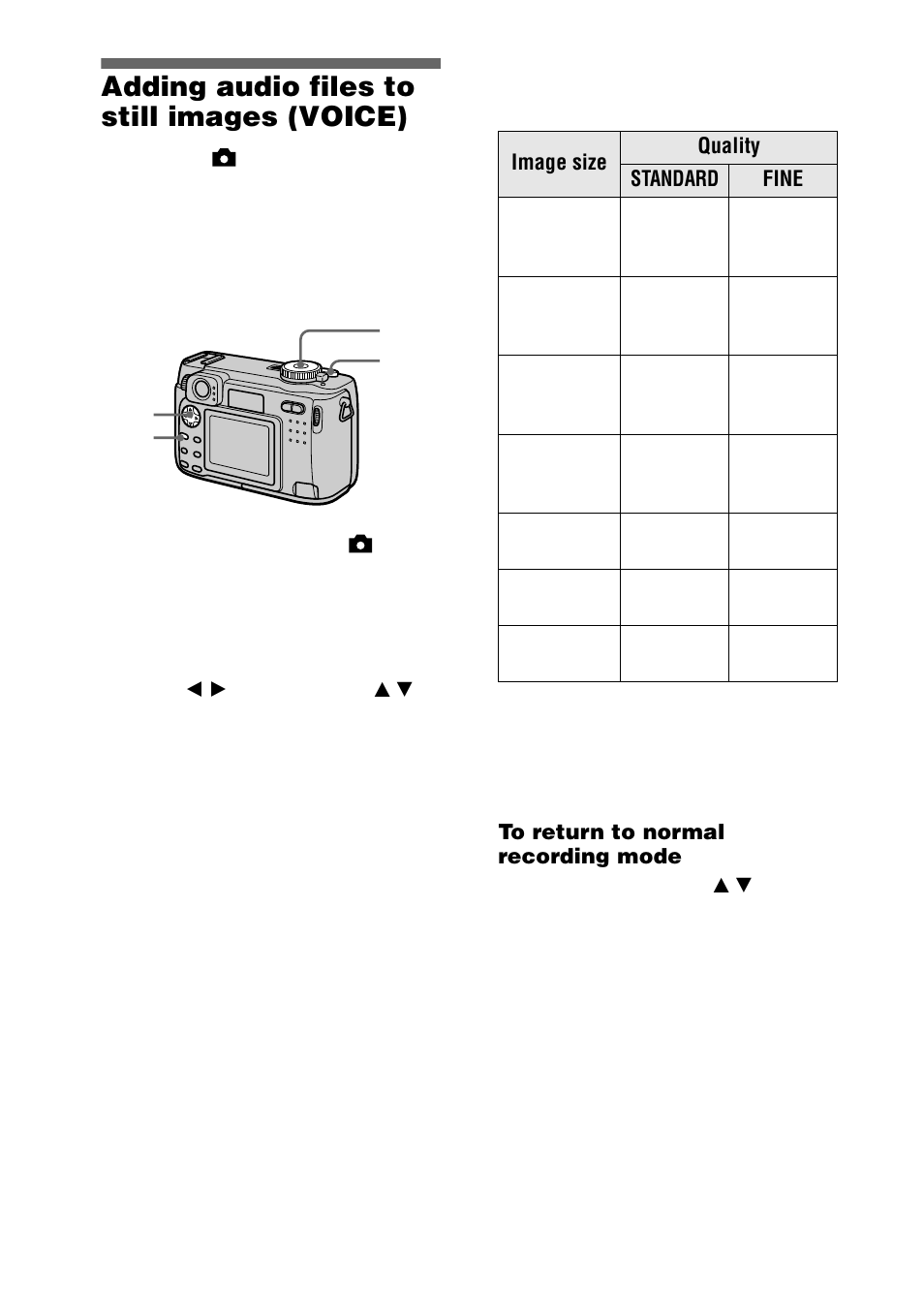 Adding audio files to still images (voice), Adding audio files to still images, Voice) | 56 adding audio files to still images (voice) | Sony DSC-S75 User Manual | Page 56 / 104