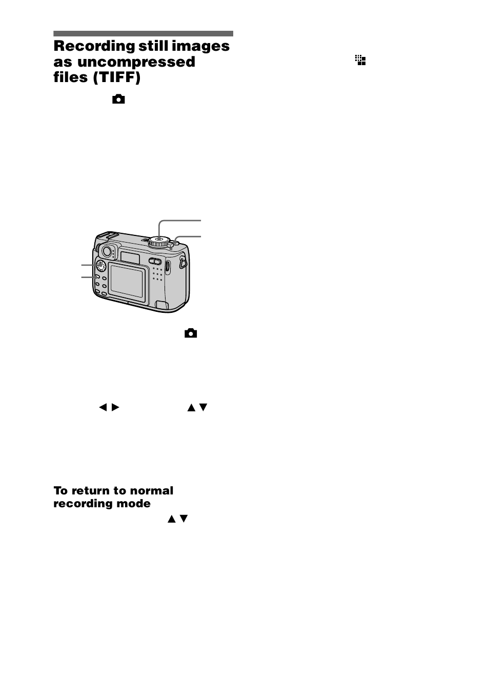 Recording still images as uncompressed, Files (tiff) | Sony DSC-S75 User Manual | Page 58 / 104