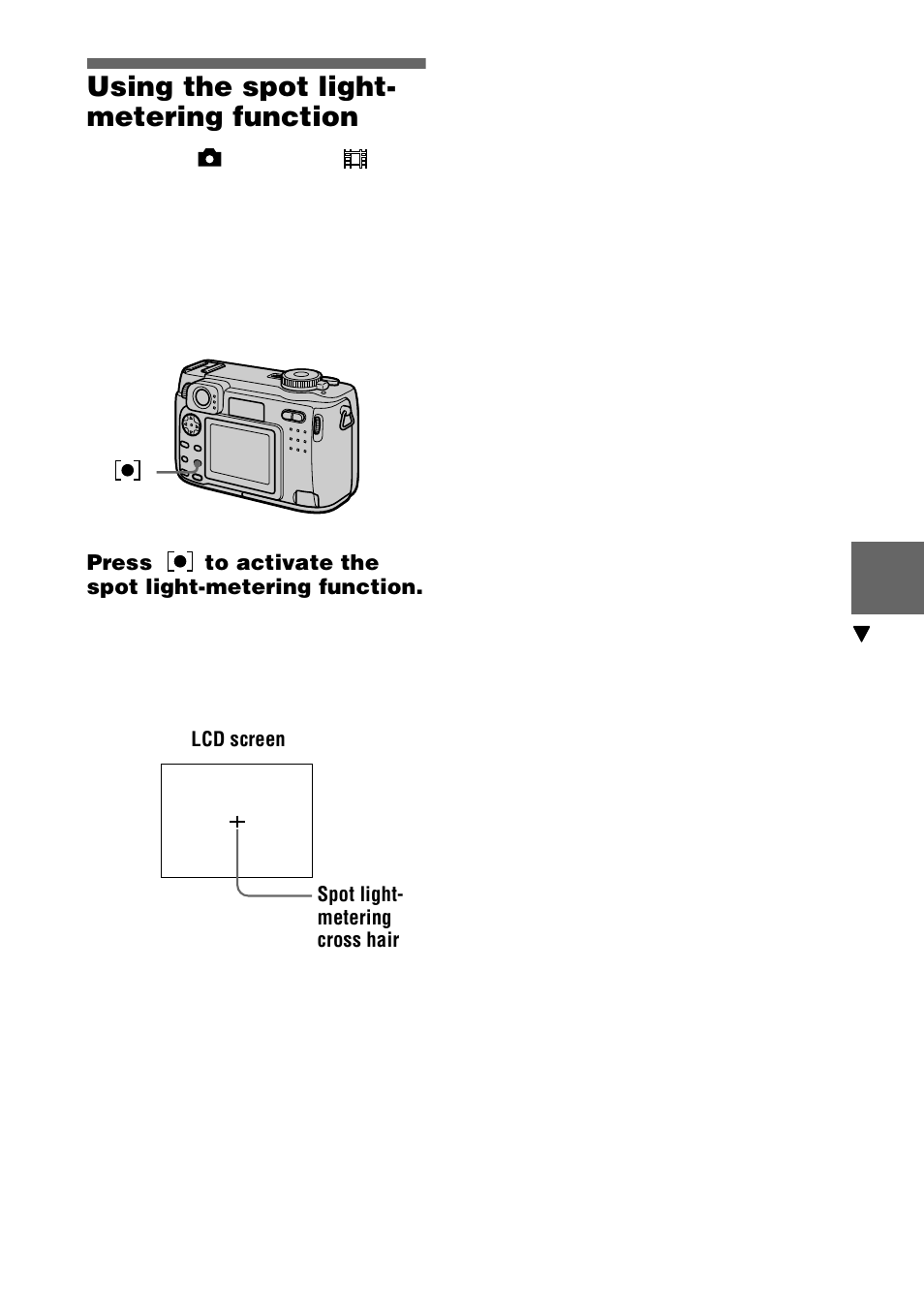 Using the spot light- metering function, Using the spot light-metering, Function | 65 using the spot light- metering function | Sony DSC-S75 User Manual | Page 65 / 104