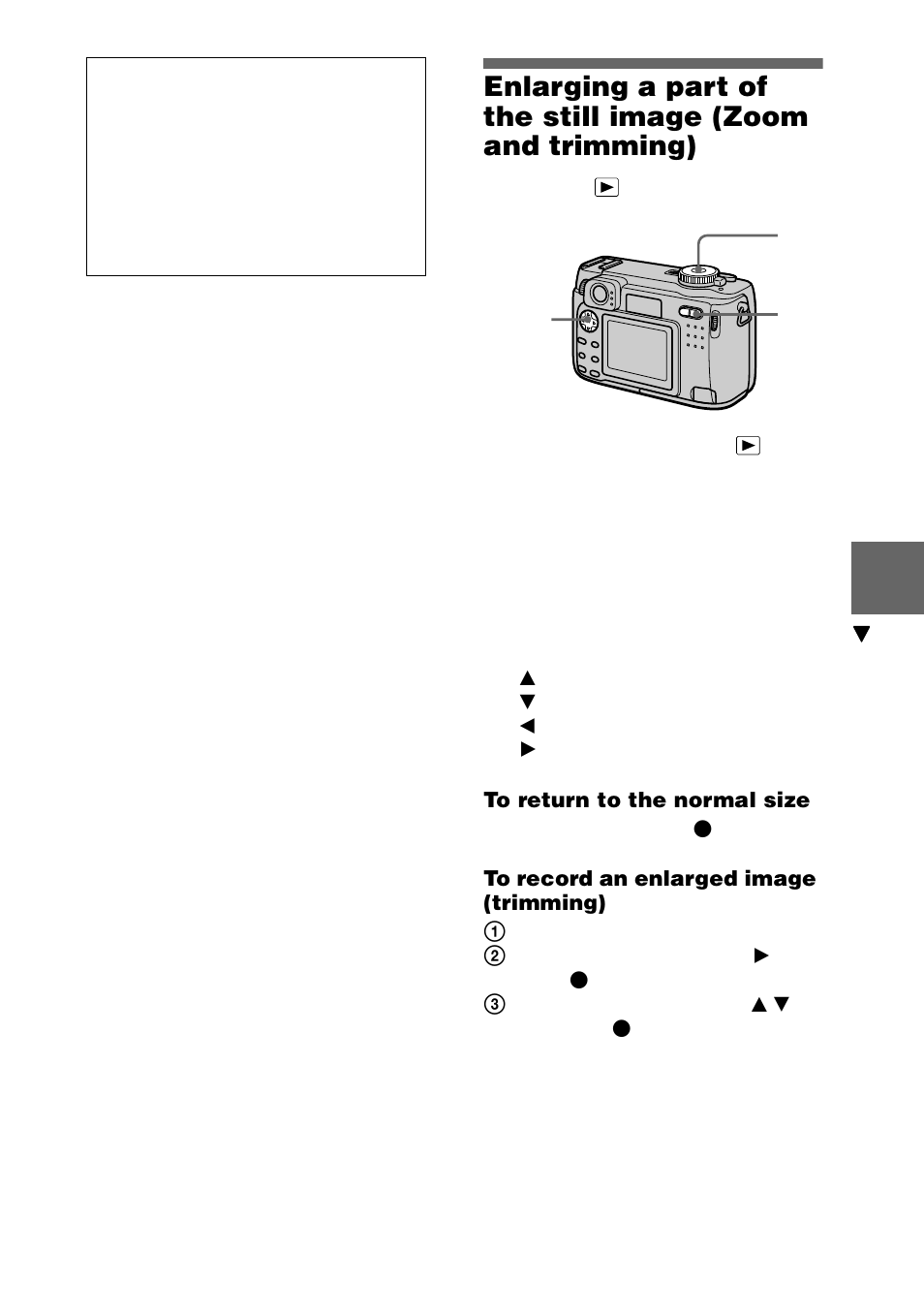 Enlarging a part of the still image, Zoom and trimming) | Sony DSC-S75 User Manual | Page 67 / 104