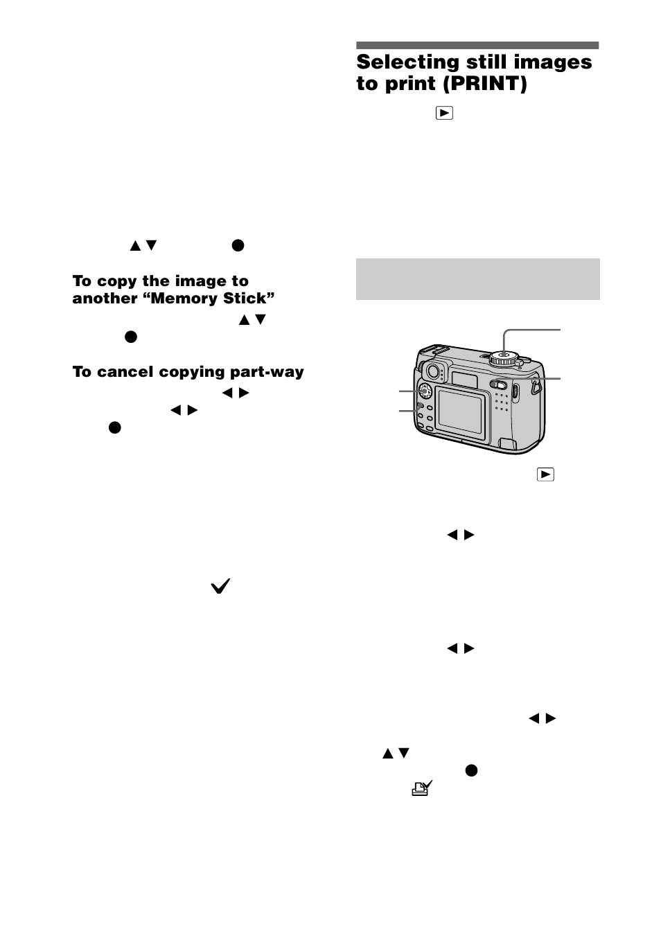 Selecting still images to print (print), Selecting still images to print, Print) | 2,4 3 1 w | Sony DSC-S75 User Manual | Page 76 / 104