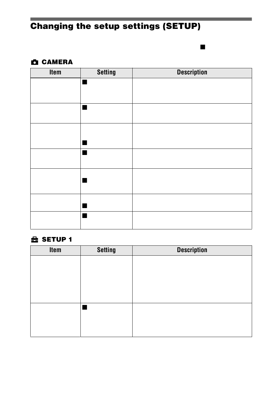 Changing the setup settings (setup), Changing the setup settings, Setup) | 80 changing the setup settings (setup) | Sony DSC-S75 User Manual | Page 80 / 104