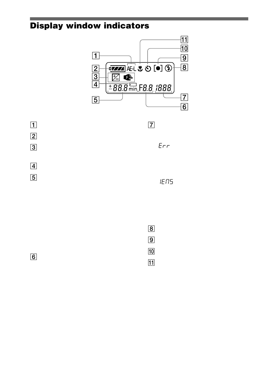 Display window indicators, 98 display window indicators | Sony DSC-S75 User Manual | Page 98 / 104