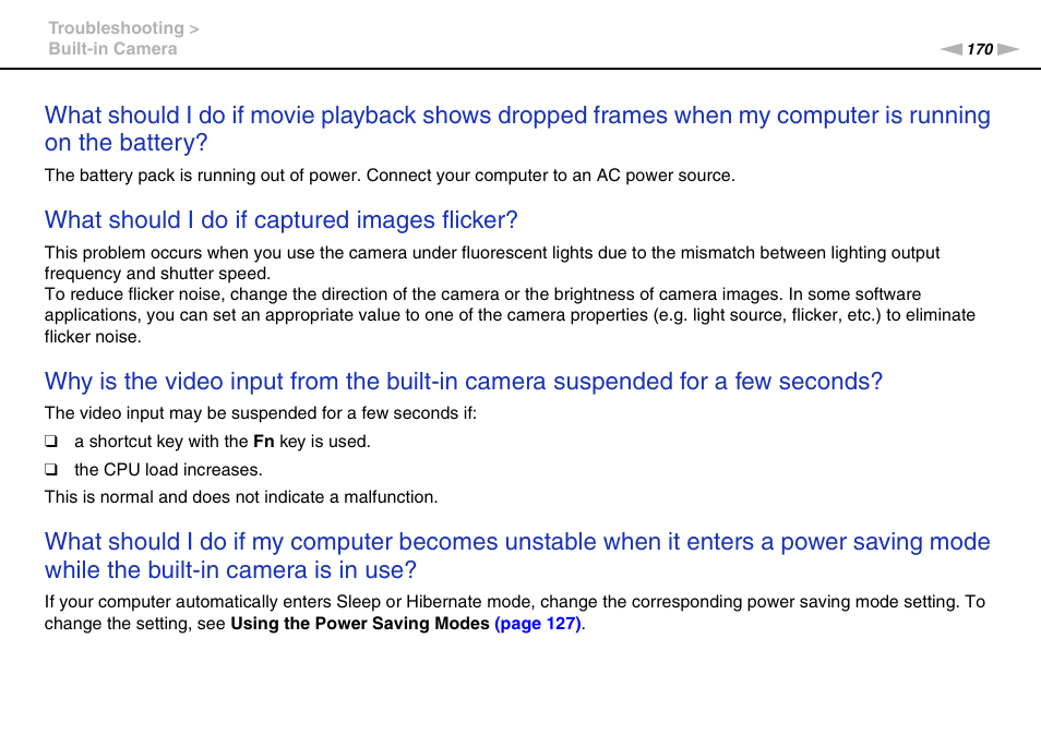 What should i do if captured images flicker | Sony VGN-Z790D User Manual | Page 170 / 205