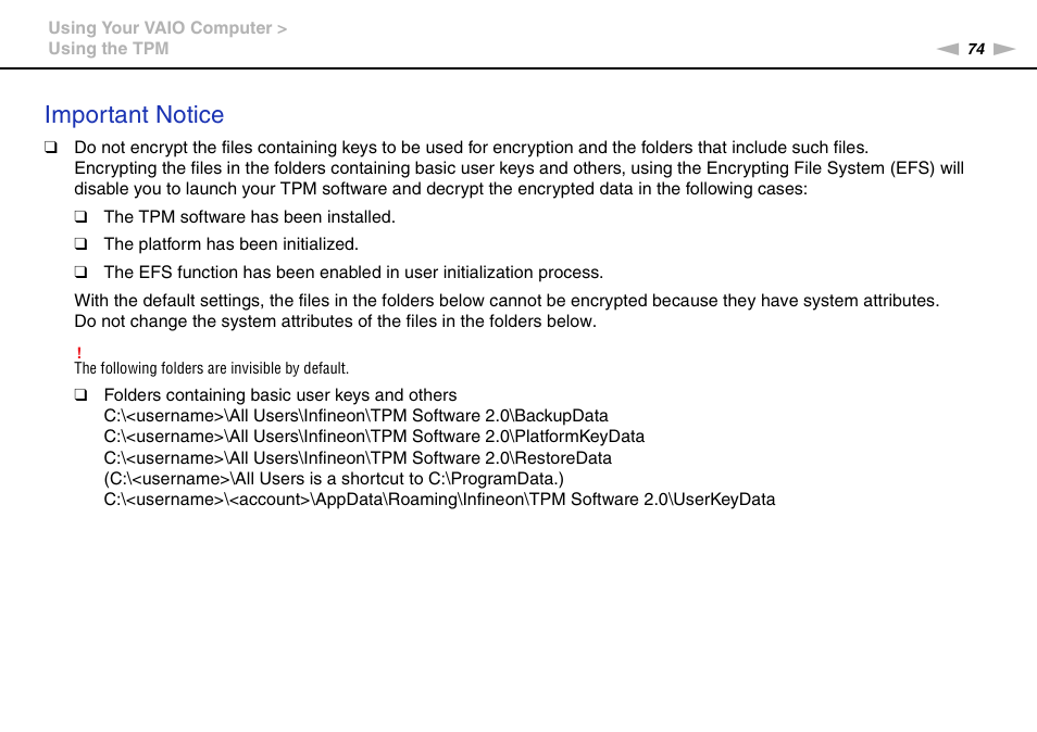 Important notice | Sony VGN-Z790D User Manual | Page 74 / 205