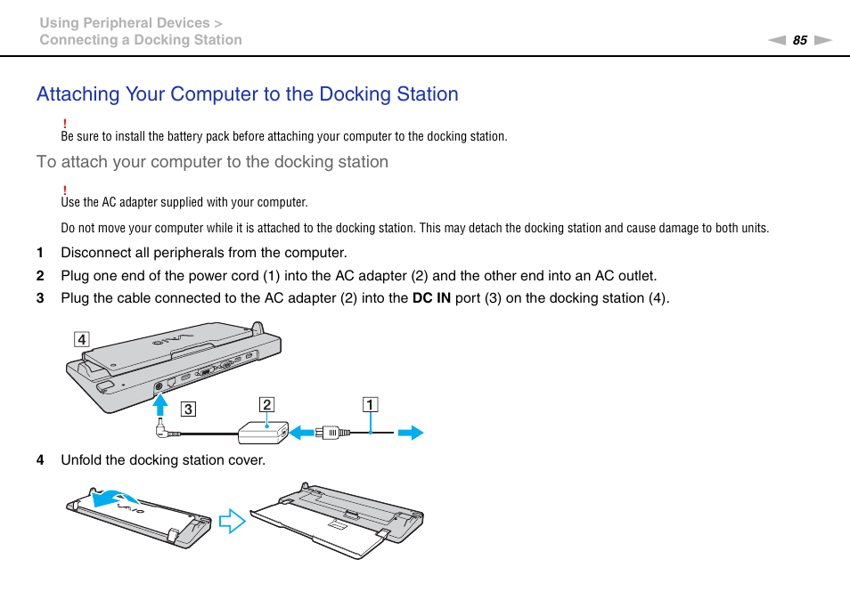 Attaching your computer to the docking station | Sony VGN-Z790D User Manual | Page 85 / 205