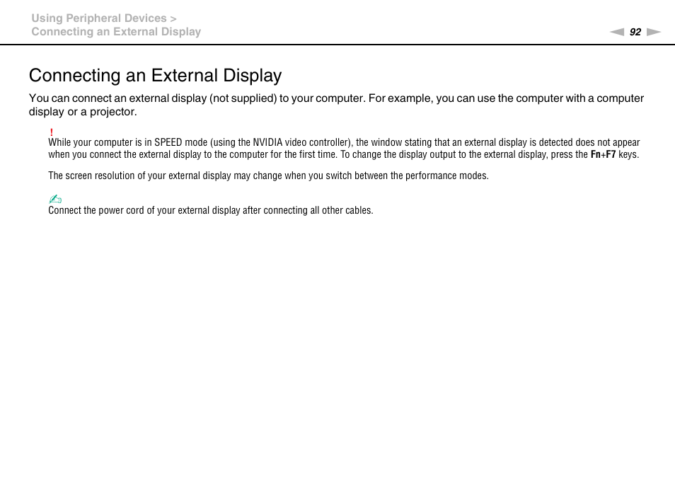 Connecting an external display | Sony VGN-Z790D User Manual | Page 92 / 205