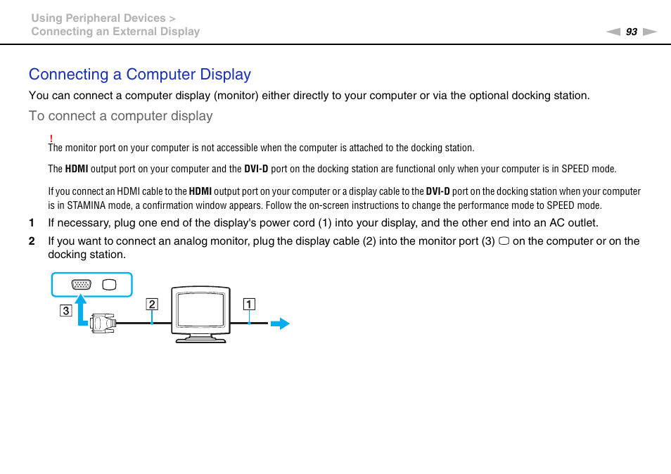 Connecting a computer display | Sony VGN-Z790D User Manual | Page 93 / 205