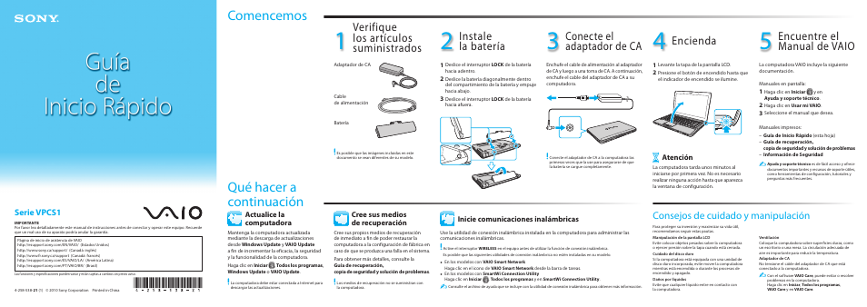 Sony VPCS134GX User Manual | 2 pages
