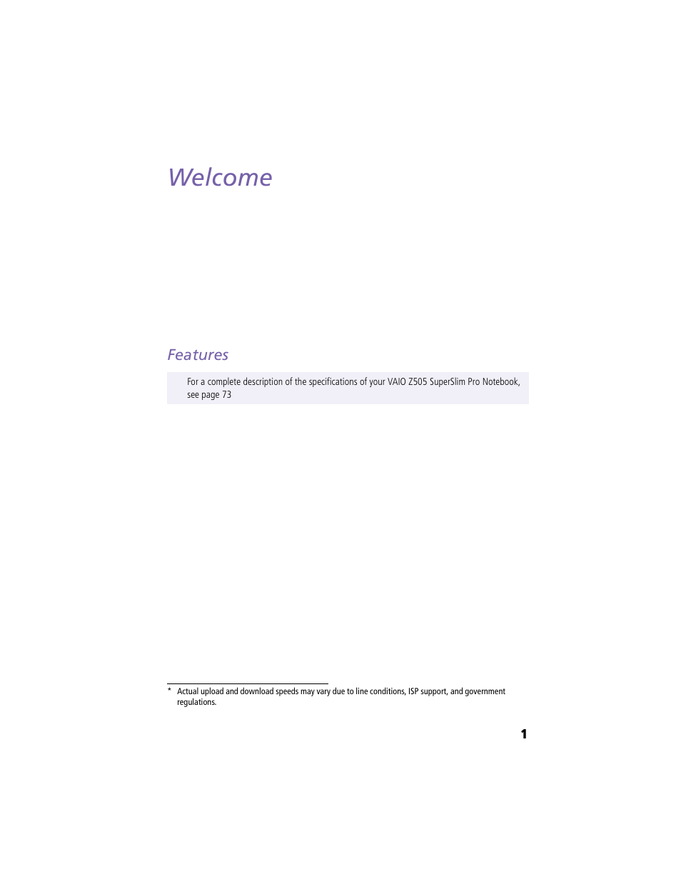 Welcome, Features | Sony PCG-Z505HE User Manual | Page 11 / 88