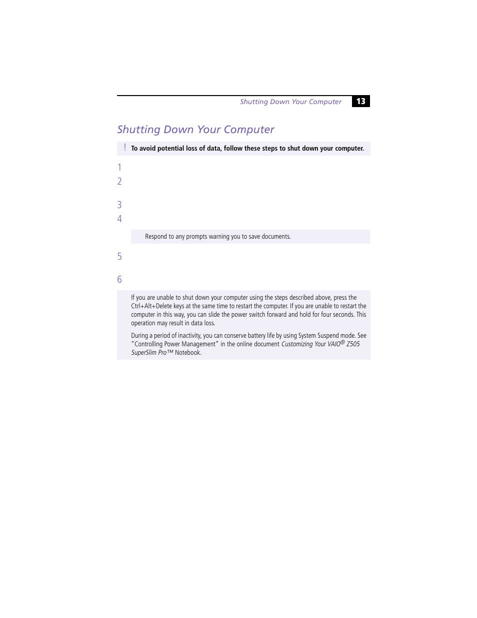 Shutting down your computer | Sony PCG-Z505HE User Manual | Page 23 / 88