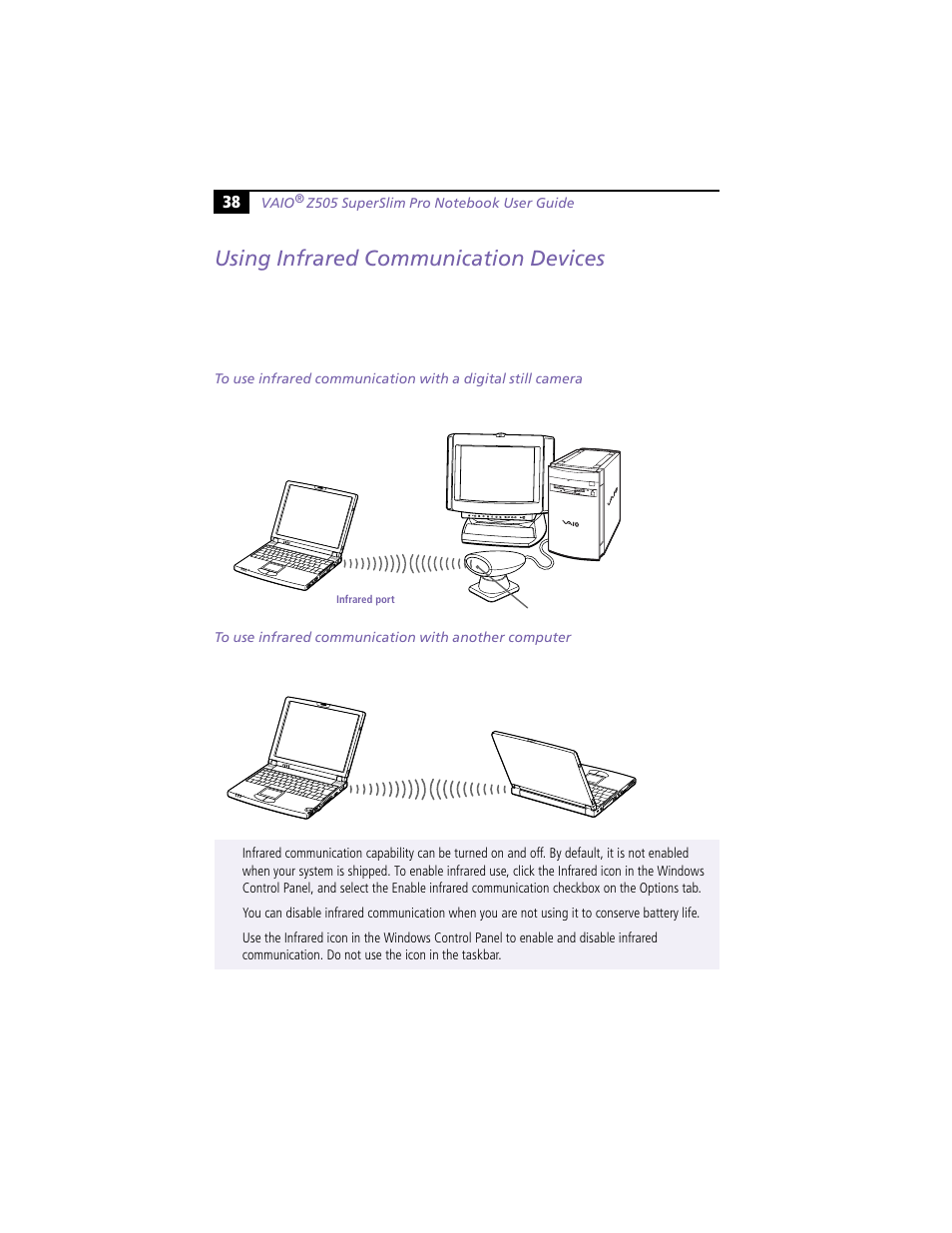 Using infrared communication devices | Sony PCG-Z505HE User Manual | Page 48 / 88