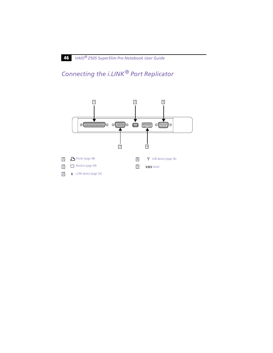 Connecting the i.link® port replicator, Connecting the i.link, Port replicator | Sony PCG-Z505HE User Manual | Page 56 / 88