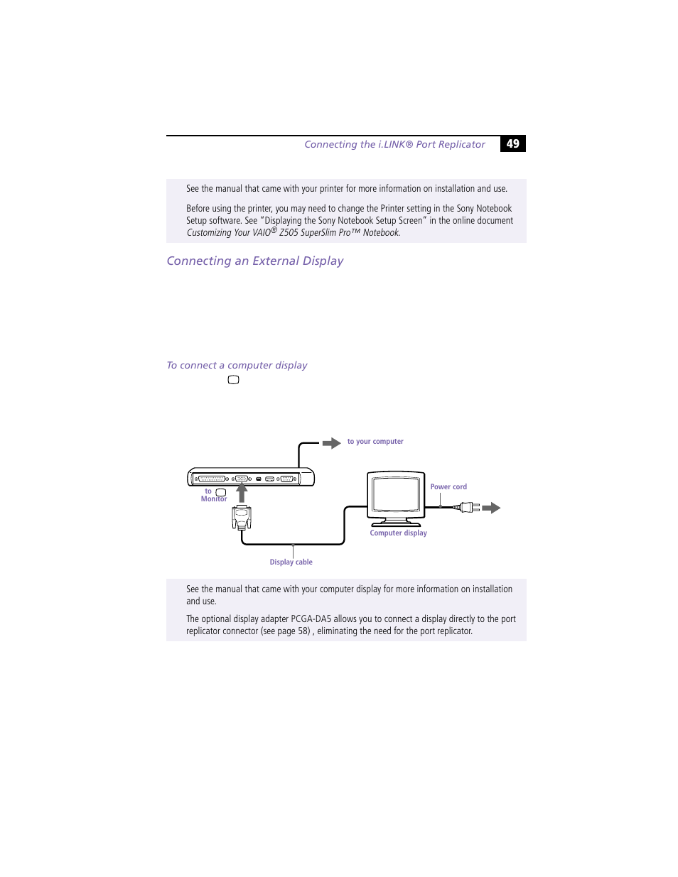 Connecting an external display | Sony PCG-Z505HE User Manual | Page 59 / 88