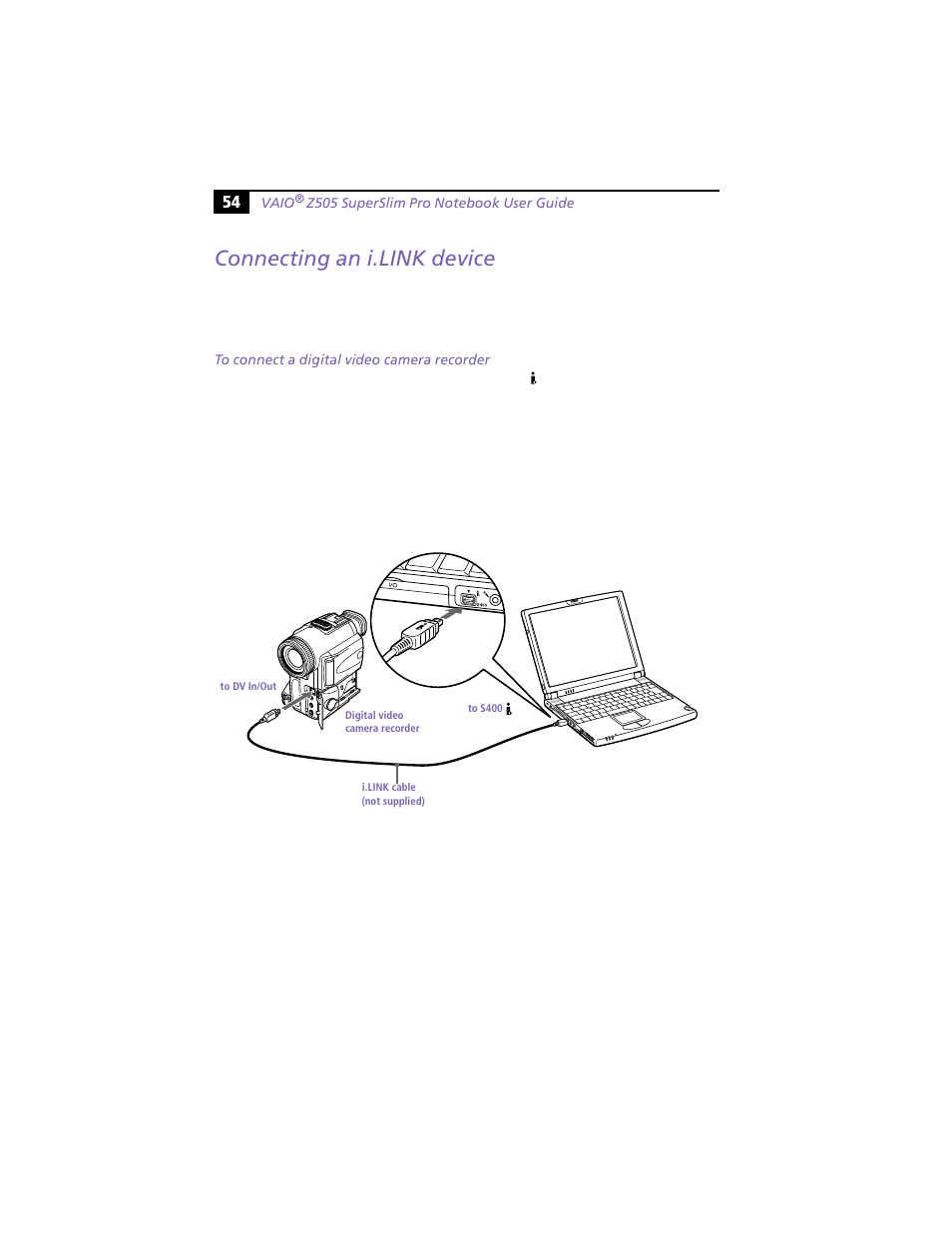 Connecting an i.link device | Sony PCG-Z505HE User Manual | Page 64 / 88