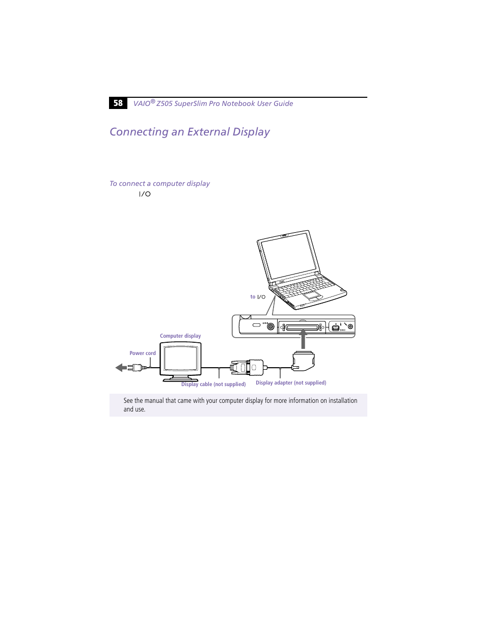 Connecting an external display | Sony PCG-Z505HE User Manual | Page 68 / 88