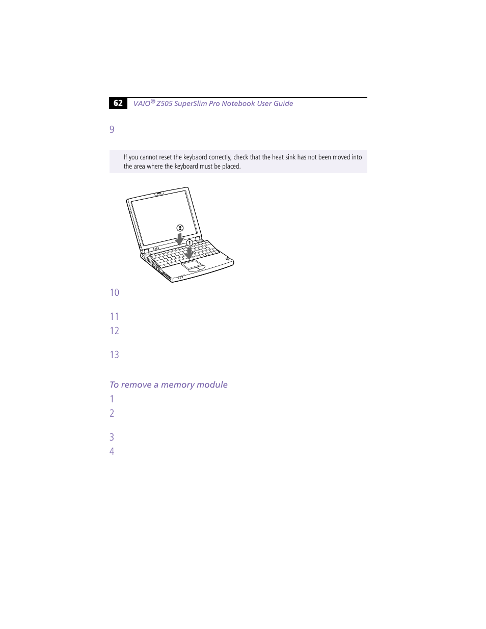 To remove a memory module | Sony PCG-Z505HE User Manual | Page 72 / 88