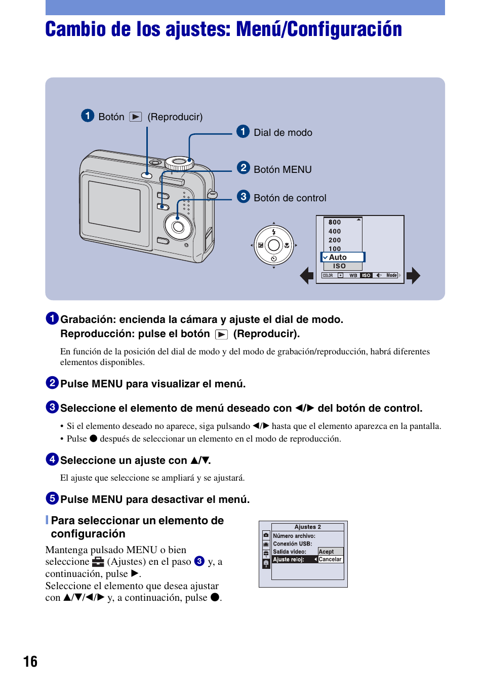 Cambio de los ajustes: menú/configuración | Sony DSC-S650 User Manual | Page 46 / 64