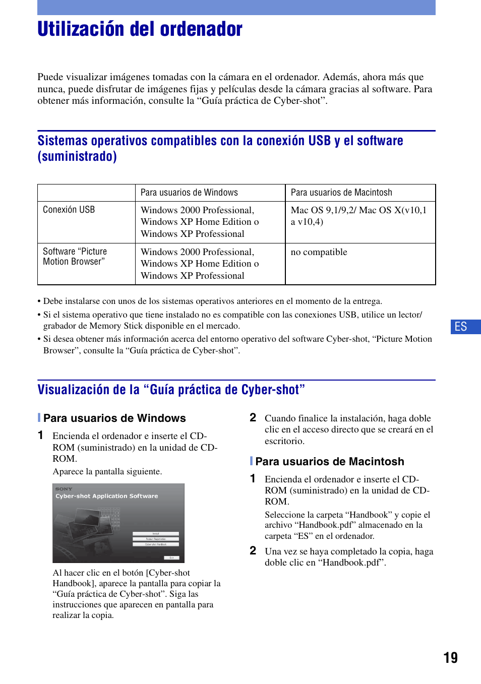 Utilización del ordenador, Visualización de la “guía práctica de cyber-shot | Sony DSC-S650 User Manual | Page 49 / 64