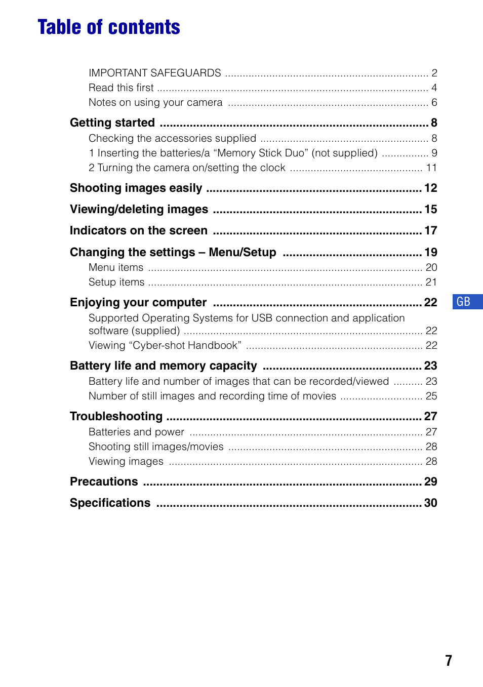 Sony DSC-S650 User Manual | Page 7 / 64