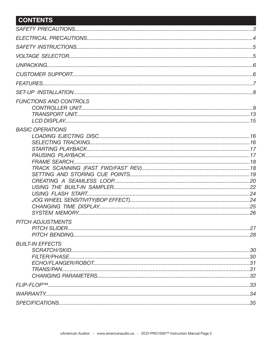 American Audio DCD-PRO1000 User Manual | Page 2 / 36