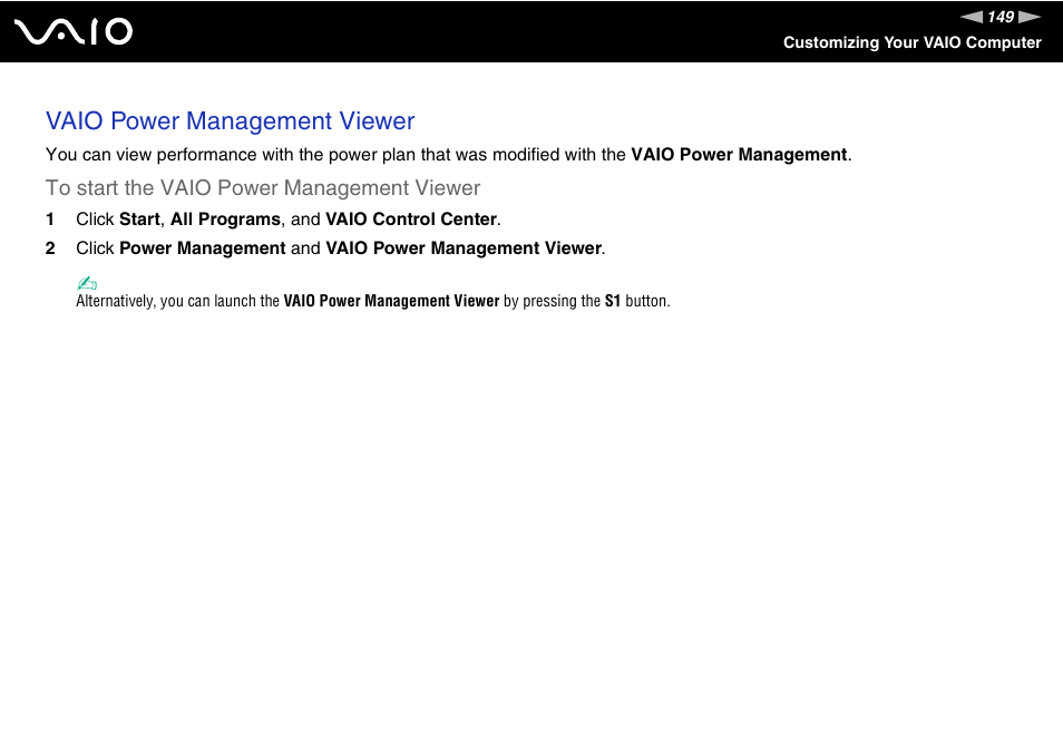 Vaio power management viewer | Sony VGN-TT250N User Manual | Page 149 / 228