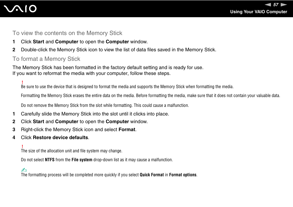 Sony VGN-TT250N User Manual | Page 57 / 228