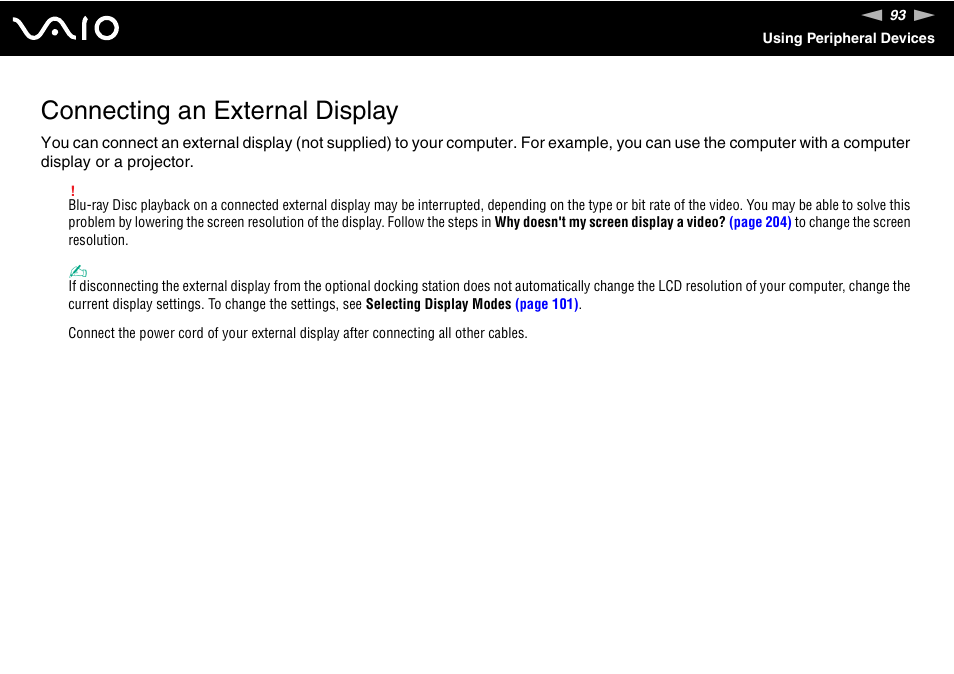 Connecting an external display | Sony VGN-TT250N User Manual | Page 93 / 228