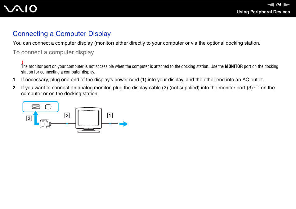 Connecting a computer display | Sony VGN-TT250N User Manual | Page 94 / 228