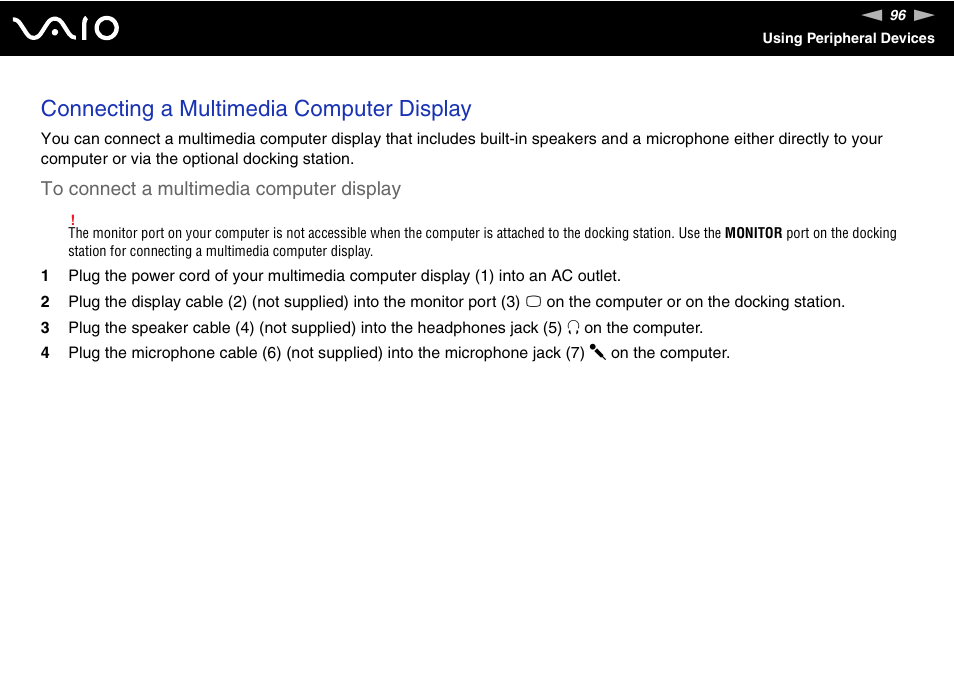 Connecting a multimedia computer display | Sony VGN-TT250N User Manual | Page 96 / 228