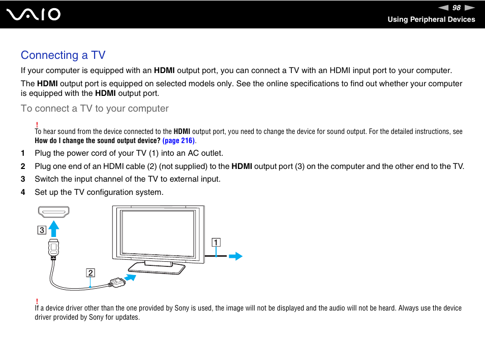 Connecting a tv | Sony VGN-TT250N User Manual | Page 98 / 228