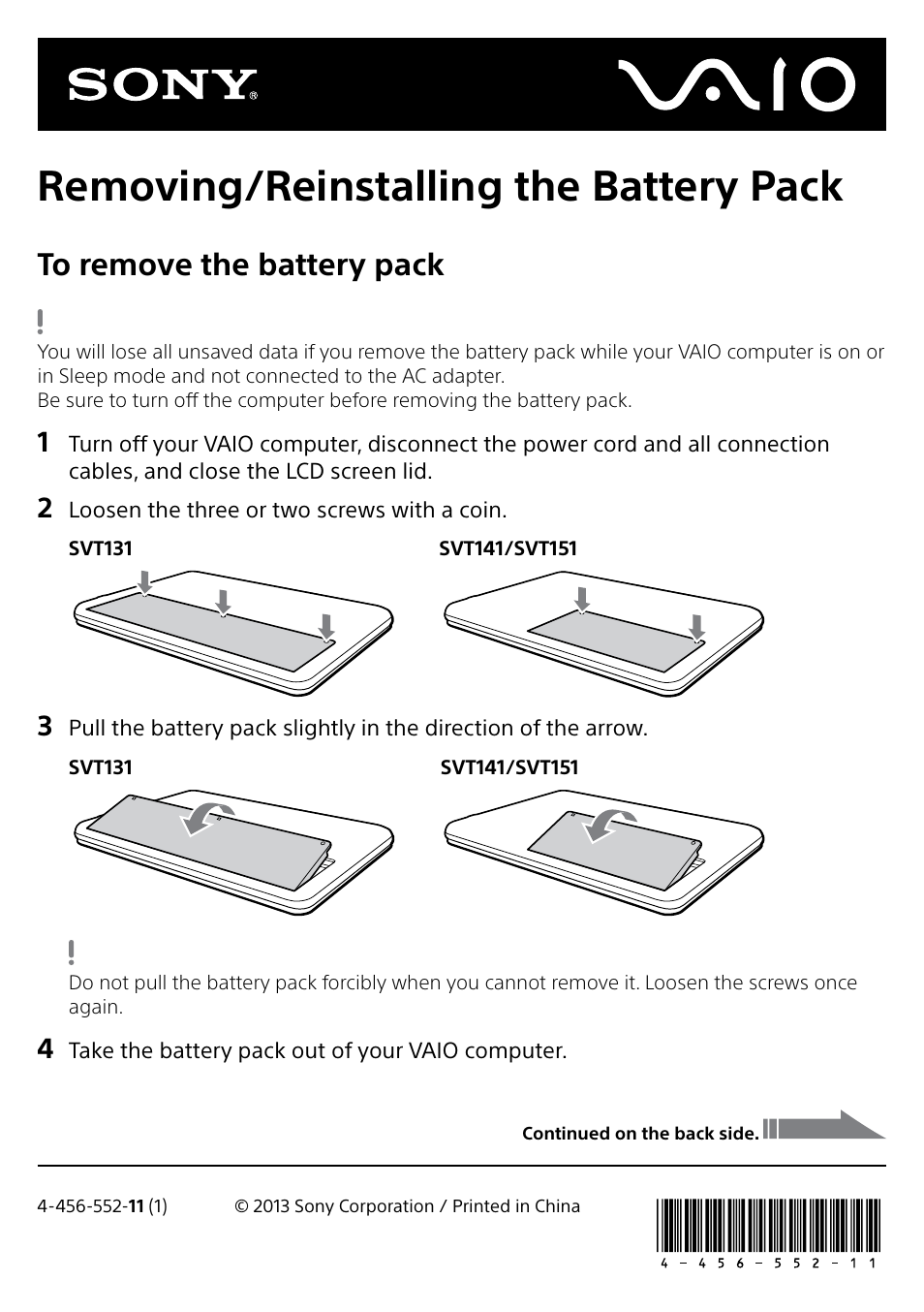 Sony SVT15114CYS User Manual | 2 pages