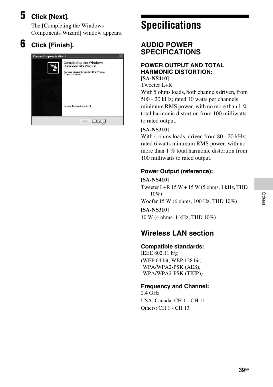 Specifications | Sony SA-NS310 User Manual | Page 39 / 60