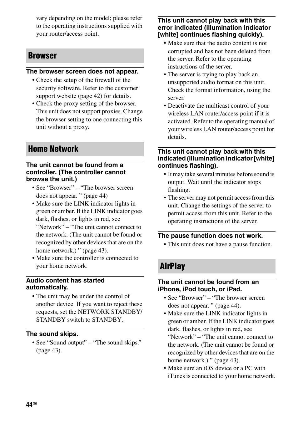 Browser home network airplay | Sony SA-NS310 User Manual | Page 44 / 60