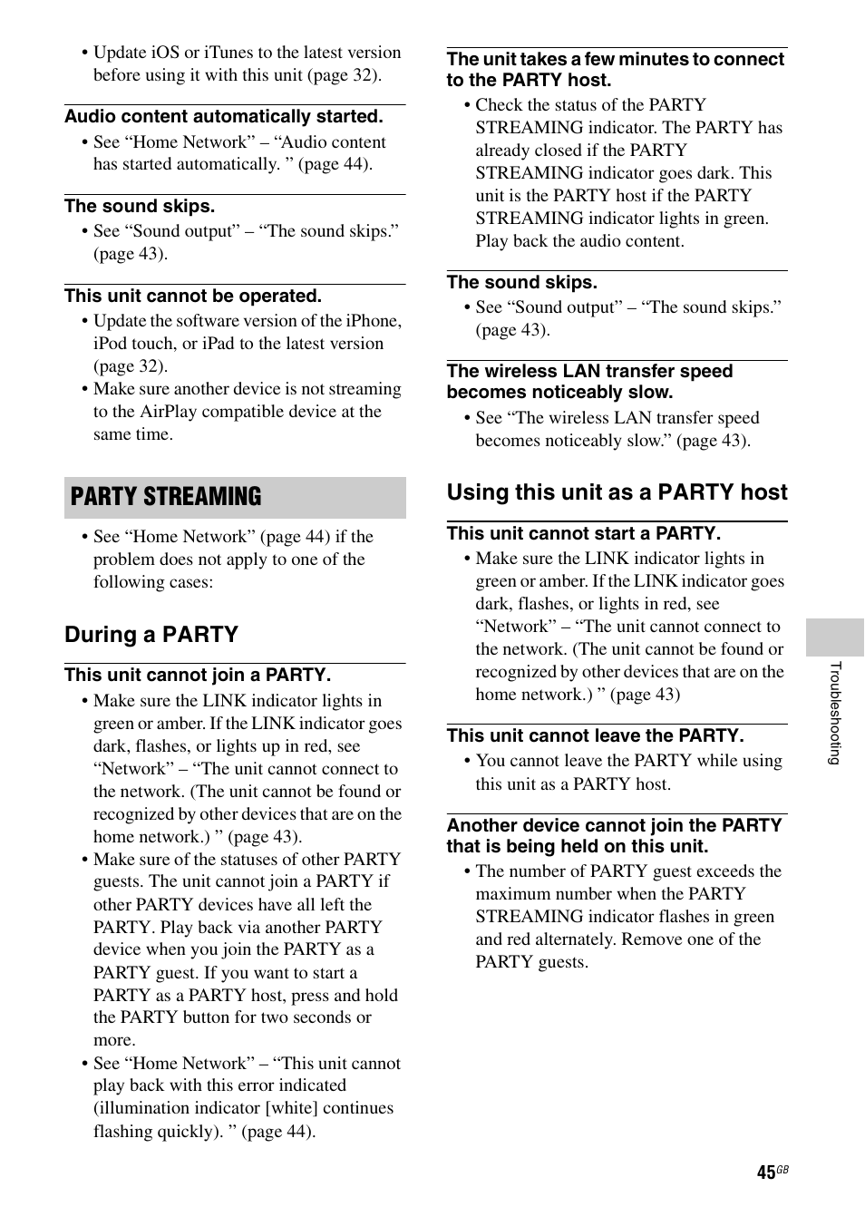 Party streaming, During a party, Using this unit as a party host | Sony SA-NS310 User Manual | Page 45 / 60