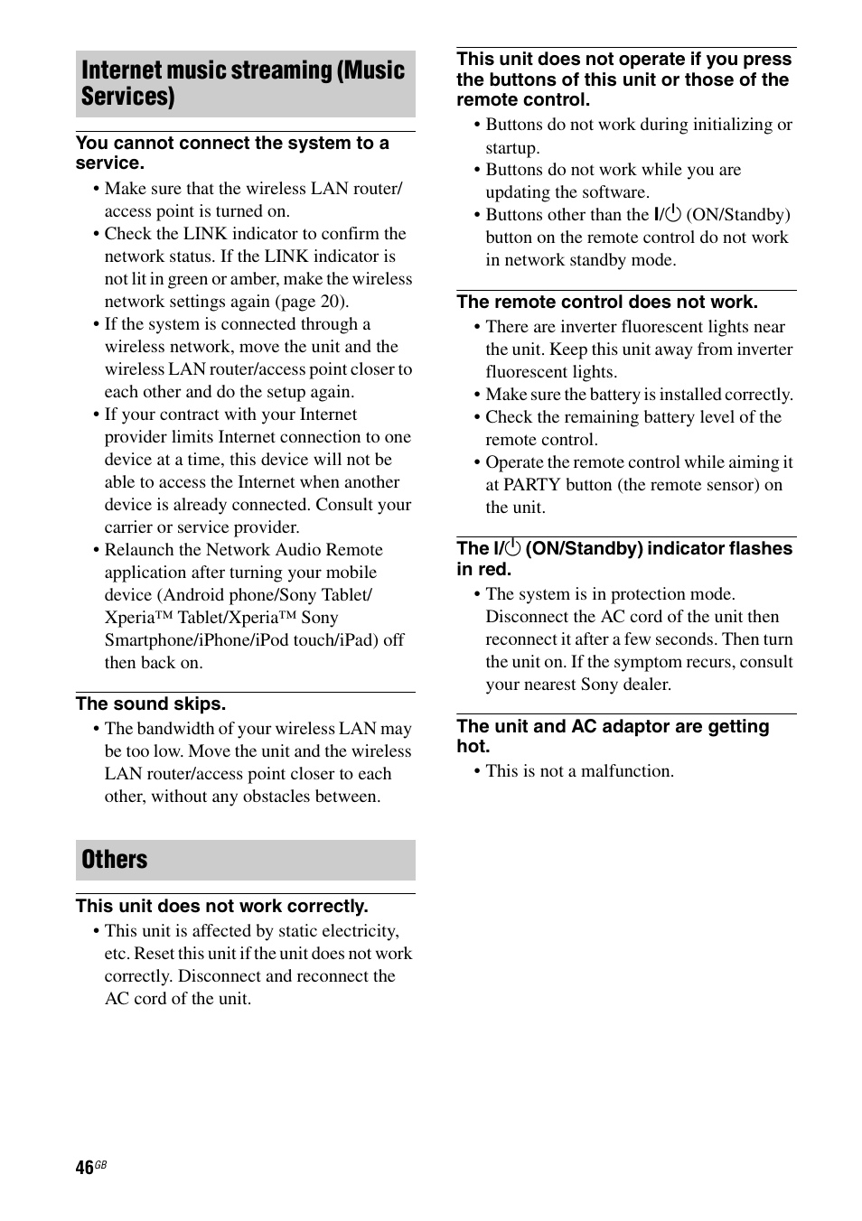 Internet music streaming (music services) others | Sony SA-NS310 User Manual | Page 46 / 60