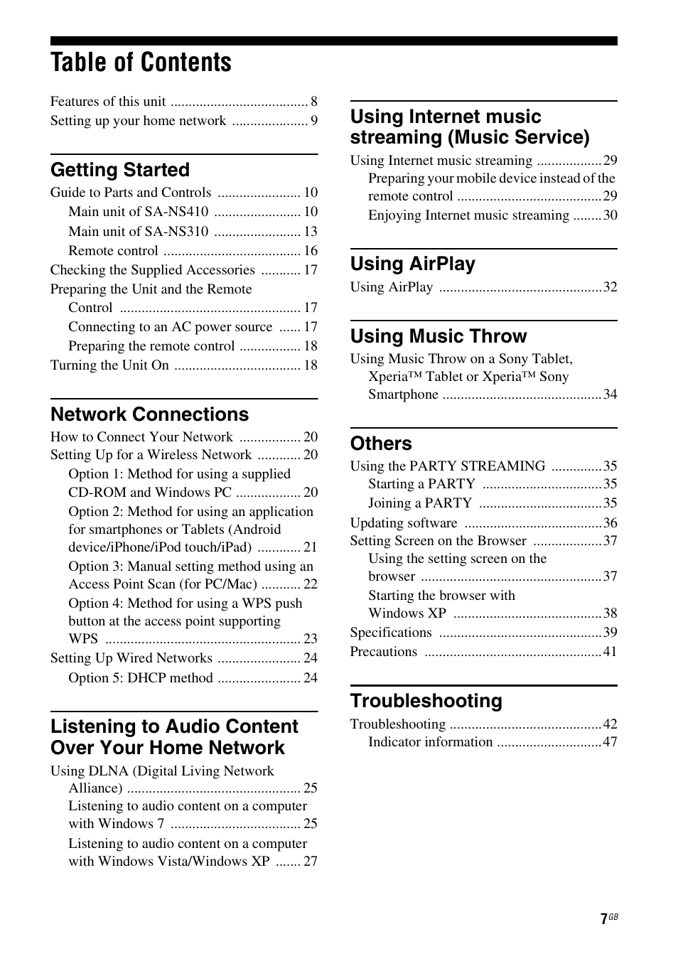 Sony SA-NS310 User Manual | Page 7 / 60