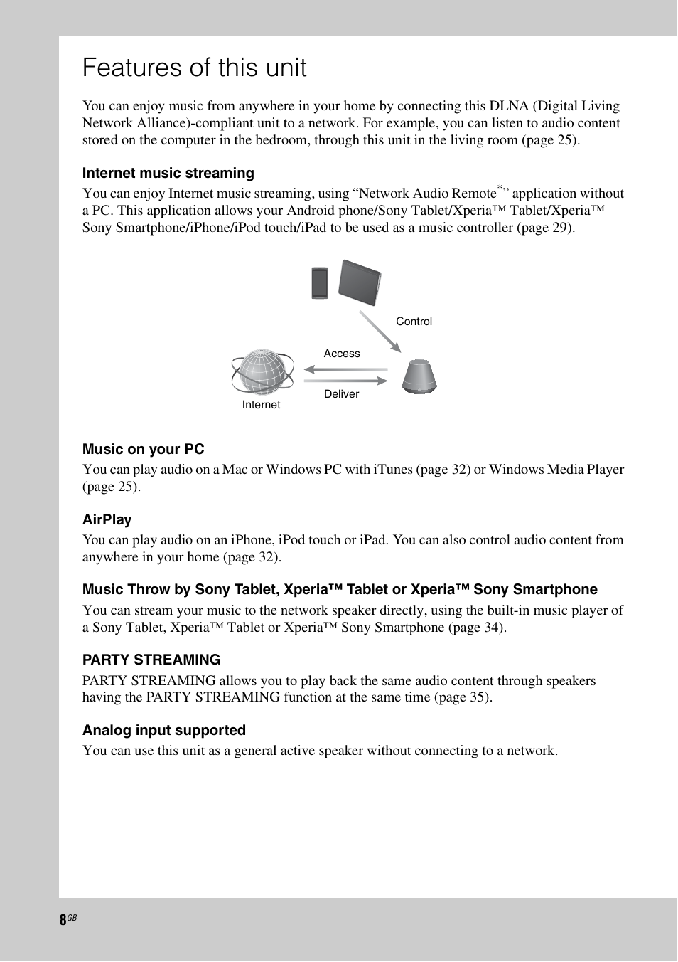 Features of this unit | Sony SA-NS310 User Manual | Page 8 / 60