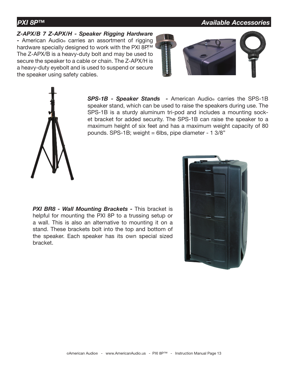 Pxi 8p™ available accessories | American Audio PXI 8P User Manual | Page 13 / 16