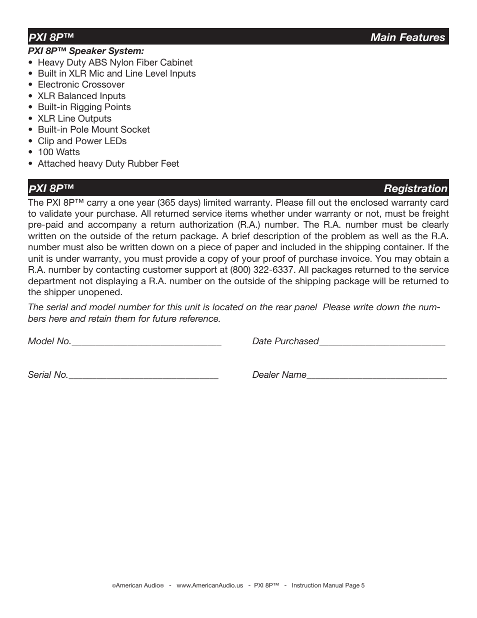 American Audio PXI 8P User Manual | Page 5 / 16