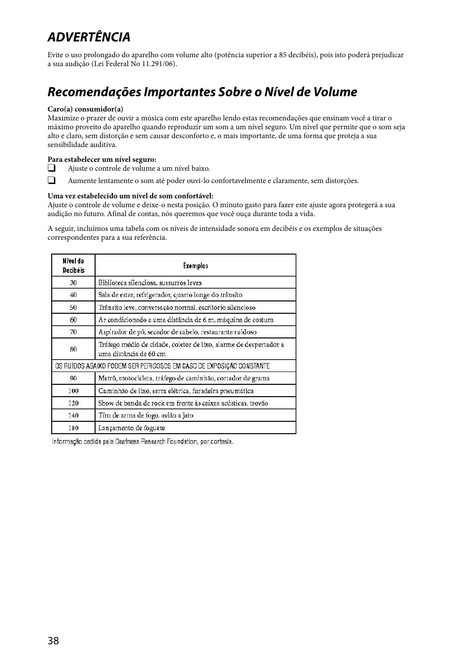 Advertência, Recomendações importantes sobre o nível de volume | Sony VAIO VPCSA Series User Manual | Page 38 / 44