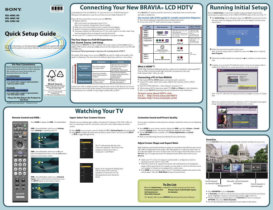 Sony KDL-46WL140 User Manual | 2 pages