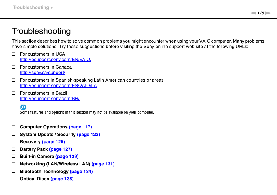 Troubleshooting | Sony VPCCW2BFX User Manual | Page 115 / 161