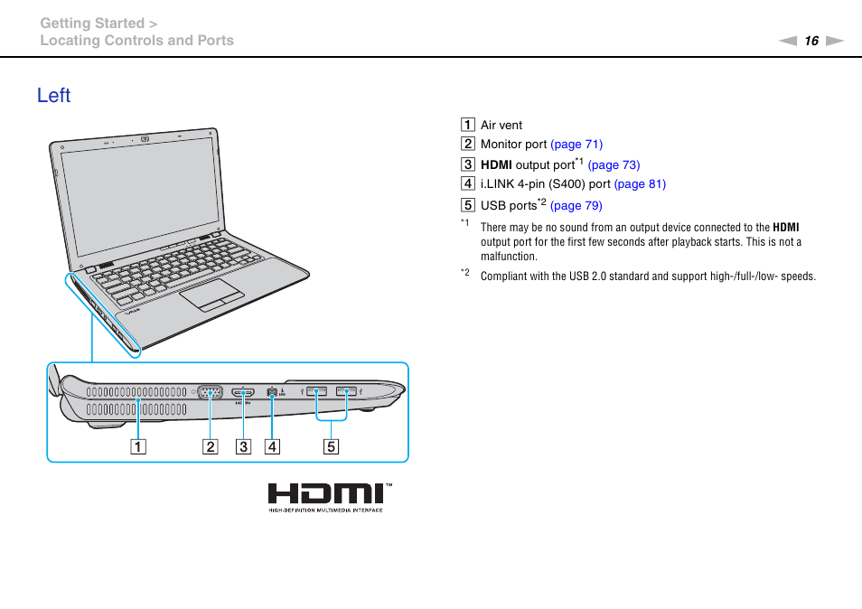 Left | Sony VPCCW2BFX User Manual | Page 16 / 161