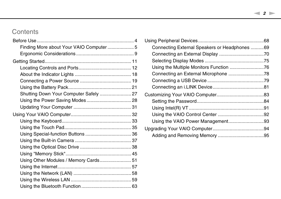 Sony VPCCW2BFX User Manual | Page 2 / 161