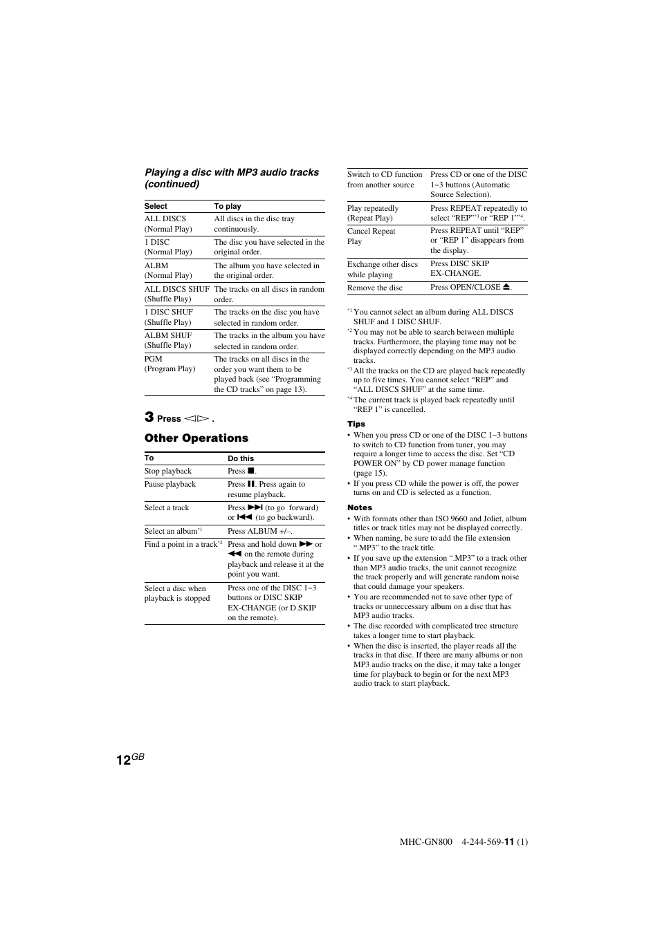 Other operations | Sony MHC-GX8800 User Manual | Page 12 / 36